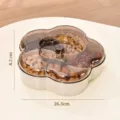 Caja de snacks con forma de flor y 5 compartimentos con tapa para frutos secos, 26,5 cm de ancho - Diámetro 26,5 cm x Altura 8,2 cm / Blanco Crema 5 Compartimentos