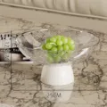 Frutero grande de cristal con motivos y base acanalada blanca de 25 cm de diámetro - Patrón Geométrico de Diamante (3688) / Diámetro 25cm x Altura 12.5cm / Transparente Blanco Leche Base