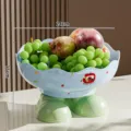 Corbeille à fruits bleu clair créative avec pied vert mignon et diamètre de 24 cm - Diamètre 24cm (Hauteur 15cm) / Assiette Bleue + Base de Chaussure Verte