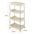 Chariot de rangement fin à 4 niveaux beige, desserte à roulettes, 88x39,5x29,5 cm - Étagère de Rangement à 4 Niveaux / Crème