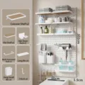 4-panel bathroom wall-mounted pegboard organizer set in white with accessories - 66X102 Four Boards Set / 66x102cm