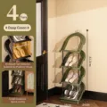 4-tier dark green rattan pattern plastic shoe rack, space-saving storage organizer - 4 Tiers / Dark Green