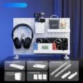 White DIY pegboard desk organizer kit for gaming setups with stands and shelves - Vertical desktop combination set 204 [moonlight white]