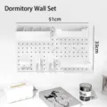 White no-drill wall-mounted pegboard organizer set with bins and hooks, size 51x33cm - Dormitory Wall Set 049 (Board + Divided Box + Basket + Hooks + Stand)