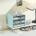 Three-tier light blue desktop drawer organizer for stationery and cosmetics - 2 Large + 1 Medium Compartment / Blue
