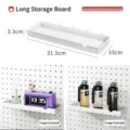 White plastic pegboard shelf organizer 31.5cm length for bathroom and kitchen wall - Long Storage Tray / 31.5x10x3.3cm