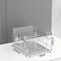 Clear 2-tier acrylic desk organizer with 32.5x25x17.5cm dimension markings shown - 2 Layers with 1 Pen Holder / Clear