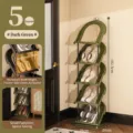 Dark green 5-tier vertical shoe rack with rattan-like texture for space-saving storage - 5-Tier / Dark Green