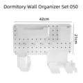 Large white pegboard wall organizer set 42x21cm for dormitory and study station - Dormitory Wall Set 050 (Board + Box + Tube + 2 Racks)