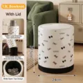 13L Large Capacity White Storage Bin with Bowknot Pattern and Lid Dual Layer Design - 13L Height 29.5cm Diameter 24cm / Bowknot (With Lid No Wheels PET)