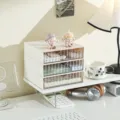 Three-layer white stackable desktop drawer organizer for stationery and cosmetics storage - 2 Large + 1 Medium Compartment / White
