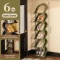 Vertical 6-tier dark green shoe rack featuring rattan texture and space-saving slim design - 6-Tier / Dark Green