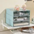 3-tier blue desktop storage drawers organizer with size 20.3x19x16.5 cm - 1 Large + 1 Medium + 1 Small Compartment / Blue