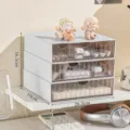 White 3-tier desktop drawer organizer box for stationery and makeup storage 20cm - 1 Large + 1 Medium + 1 Small Compartment / Gray