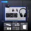 White DIY pegboard wall organizer set with hooks and storage box for gaming desk wall - Single Panel Item 303 / Moonlight White