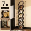 7-tier vertical shoe rack in elegant black finish, space-saving rattan texture stand for home - 7-Tier / Classic Black