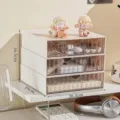 Multi-tier desktop drawer storage box for stationery and cosmetics 20.3x19x16.5cm - 1 Large + 1 Medium + 1 Small Compartment / White