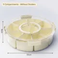 Caja redonda crema de 9 compartimentos con tapa transparente, 31 cm de diámetro - Modelo Estándar de 9 Compartimentos Sin Divisor