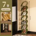 Dark green 7-tier shoe rack with rattan texture plastic shelves for space saving storage - 7-Tier / Dark Green