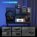 DIY pegboard gaming wall shelf with storage accessories and black carbon fiber texture - Desktop perforated board storage set 202 [carbon black]