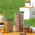 Recipientes herméticos de cocina para alimentos con escala en un entorno al aire libre - Juego de 3 (S/M/L) / Verde Hierba Claro