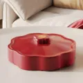 Elegant red flower-shaped candy box with lid for home living room festive snack storage - Single Layer / Festive Red