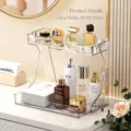 Organisateur cosmétique élégant en PET blanc transparent 2 couches taille 30x20x25cm - Organisateur d'étagère / Transparent