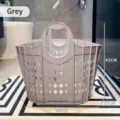 Portable grey plastic laundry basket storage bin with handles and diamond lattice - 50x27x42cm / Gray