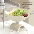 Elegante frutero blanco crema a cuadros con pie alto para decoración hogar - Cuadros Blanco Crema