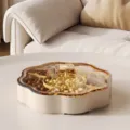 Elegant flower-shaped divided snack storage box with amber transparent lid and compartments - Single Layer / Milk White