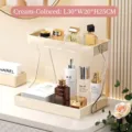 Étagère de rangement cosmétique en PET crème à deux niveaux avec texture diamant élégante - Organisateur d'étagère / Crème