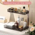 Organisateur cosmétique en PET gris transparent à 2 niveaux pour salle de bain - Organisateur d'étagère / Gris