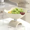 Elegant creamy white glossy tall fruit bowl for living room coffee table, 23.5cm diameter - Glossy Creamy White