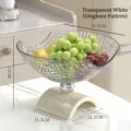 Frutero de lujo con cuenco de rejilla transparente y base de pedestal color beige - Cuadros Transparente