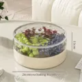 Round partitioned snack box with transparent lid and 26cm diameter base - 2 Tiers / Transparent + Cream