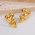 Boucles d'oreilles puces double cœur en acier titane doré style français femme - Coeurs à Double Couche (5)