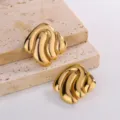 Boucles d'oreilles dorées de style français en forme de cœur abstrait en acier titane poli - Coeur Ondulé Irrégulier (2)