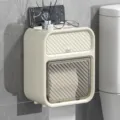 Boîte de rangement pour papier toilette murale avec étagère pour téléphone - Style de Porte Coulissante Carrée / Blanc