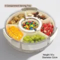 Portable round 5-compartment divided snack tray with lid and handle, cream white - L / 32x10cm / Large Rotating Tray