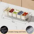 5-Fächer-Obst-Aufbewahrungsbox inklusive 2 Zangen und 5 Gabeln, 42x14,5x11,5 cm - 2 Clips Und 5 Löffel / 5 Fächer/Packung