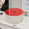 Modern 2-tier red and white candy snack storage box with silver bow lid handle, 26cm wide - 2 Tiers / Red Lid And Cream