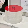 Three-tier round candy storage box with red lid and silver bow handle 26x20.5cm - Triple Layer / Red Lid And Cream