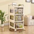 Minimalist 3-tier mobile storage trolley with clear drawers and wheels, 71x38x30cm - Triple Layer Style / 30x38x71cm
