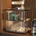 Premium medium size stackable dust-proof cup storage rack in black tea brown finish - Medium 2-Tier / M / Dark Brown