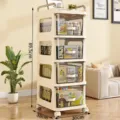 Cream 4-tier mobile storage trolley with transparent drawers and dimensions, 89.5cm tall - Four Layer Style / 30x38x89.5cm