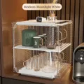 Premium double-tier transparent acrylic cup storage rack in elegant moonlight white finish - Medium 2-Tier / M / Moonlight White