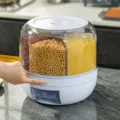 Grand distributeur rotatif de céréales de cuisine avec commande manuelle par bouton - Seau à Riz Rotatif à 6 Grilles / Grande Taille / Blanc
