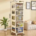 Modern 5-tier cream white rolling storage cart with transparent drawers, 108cm height - Quintuple Layer Style / 30x38x108cm