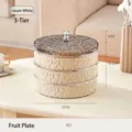 Minimalistische cremeweiße 3-stöckige PET-Trockenfruchtbox mit dekorativem Bärengriff - Dreilagig / Gletschermuster Dreischichtig Cremeweiß