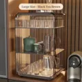 Large luxury 3-tier transparent cup storage organizer rack in elegant black tea brown - Large Three Layers / L / Dark Brown